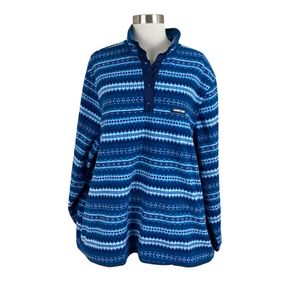 Lands' End NEW 2X Baltic Teal Fairisle Snap Fleece Pullover Pockets Cozy - Picture 1 of 4